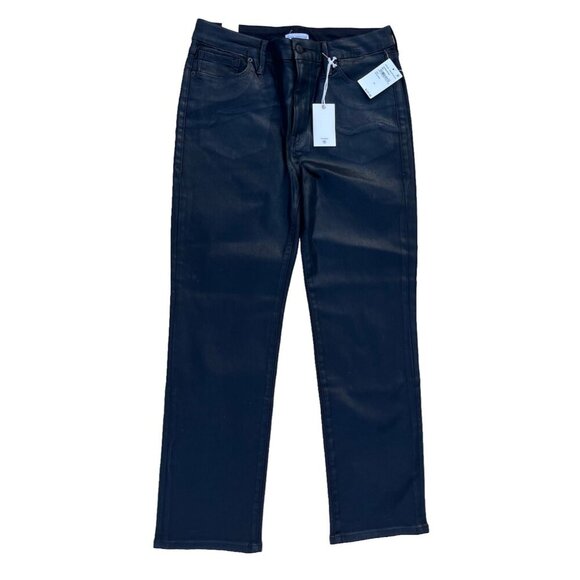 Good American Denim - Good American Good Straight High Rise Coated Jeans in Black001 Size 14